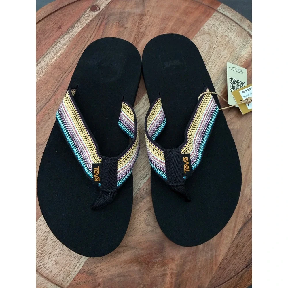 Teva Mush II Flip Flops Antigua Black Multi Striped Sandals - Youth Size 4 - NWT